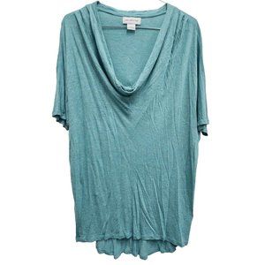 Liz Claiborne Womens Tunic Top Large Teal‎ Cowl Neck Shimmery Dolman Casual